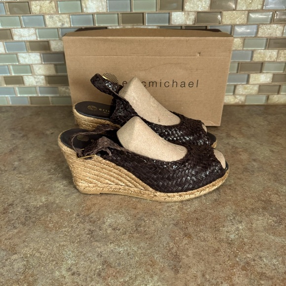 Eric Michael brown woven leather wedge jute espadrilles - Picture 3 of 6